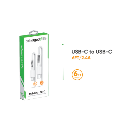 CL121 - A Charged Life Charging Cable USB-C to USB-C White 6Ft
