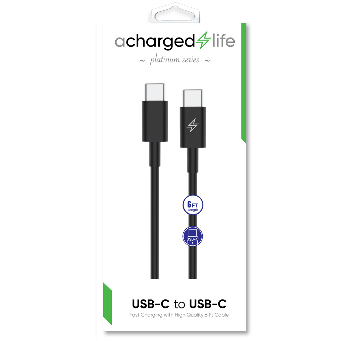 CL121B - A Charged Life Charging Cable USB-C to USB-C Black 6Ft