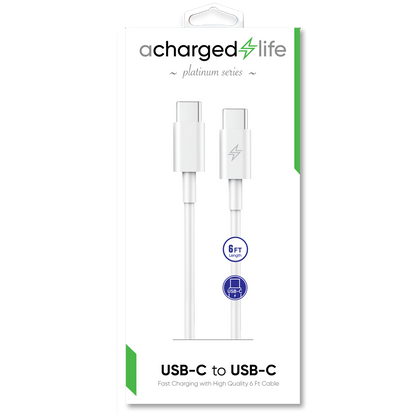 CL121 - A Charged Life Charging Cable USB-C to USB-C White 6Ft