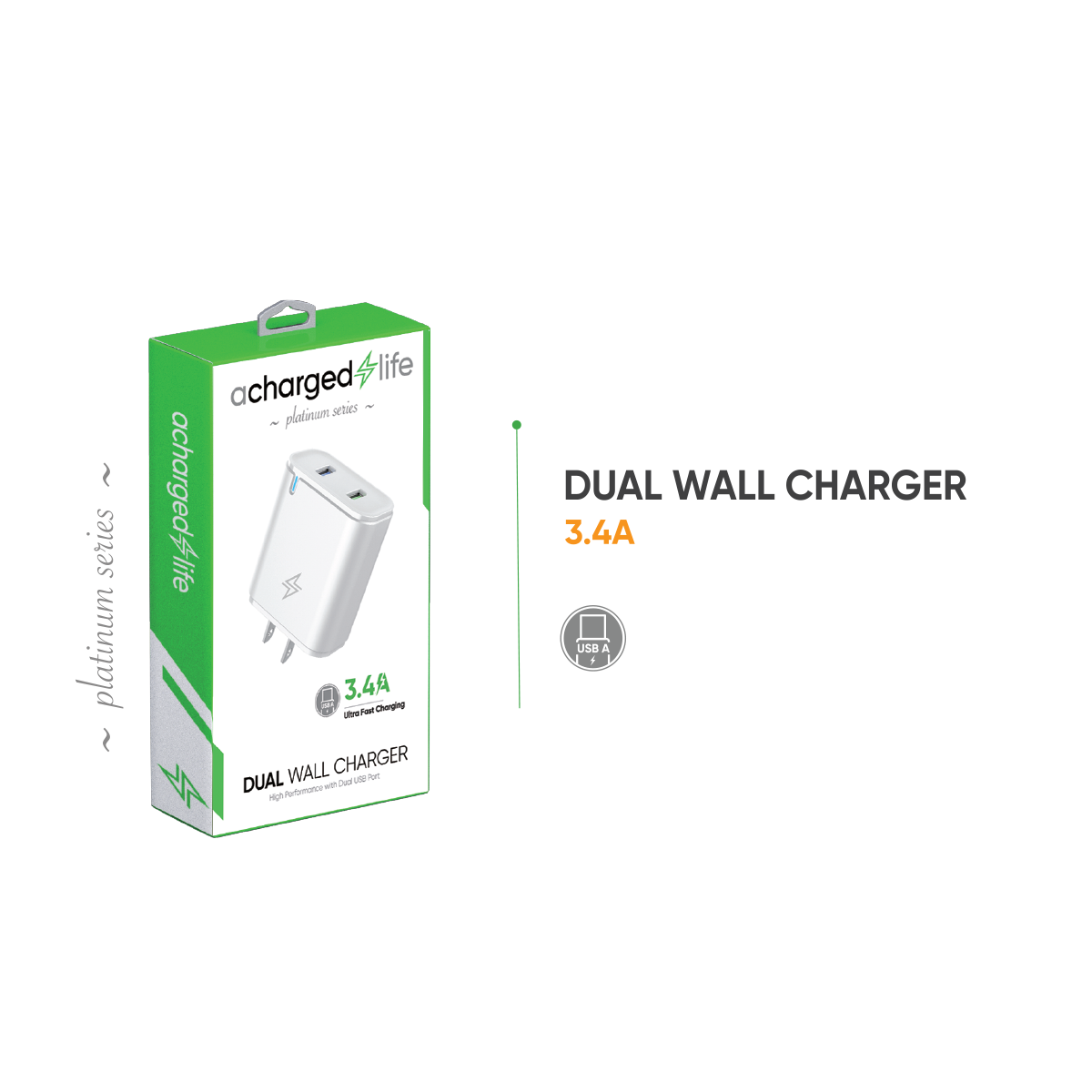 CL201 - A Charged Life Wall Charger 3.4A Dual USB Port White