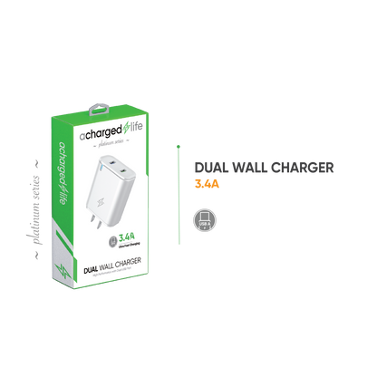 CL201 - A Charged Life Wall Charger 3.4A Dual USB Port White