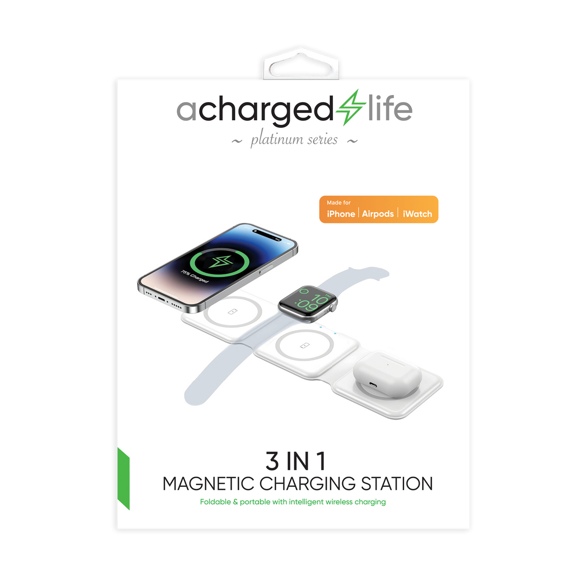 CL210 - A Charged Life iPhone, iWatch, EarPods Tri-fold Charger