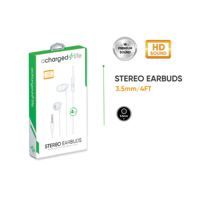 CL301 - A Charged Life Earbuds Stereo w/Built-in Mic 4Ft White