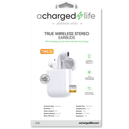 CL302 - A Charged Life TWS Water-Resistant Earphones White