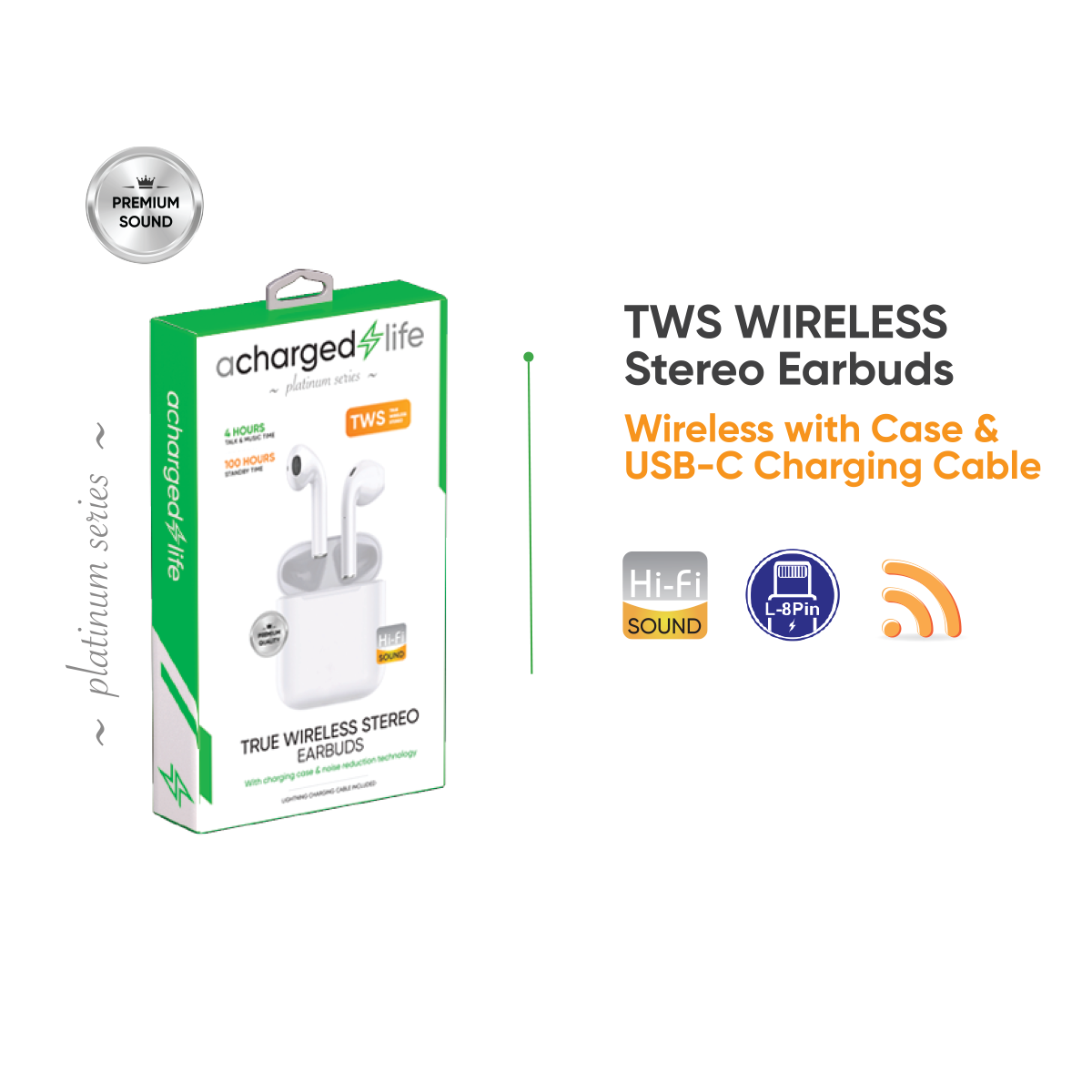 CL302 - A Charged Life TWS Water-Resistant Earphones White
