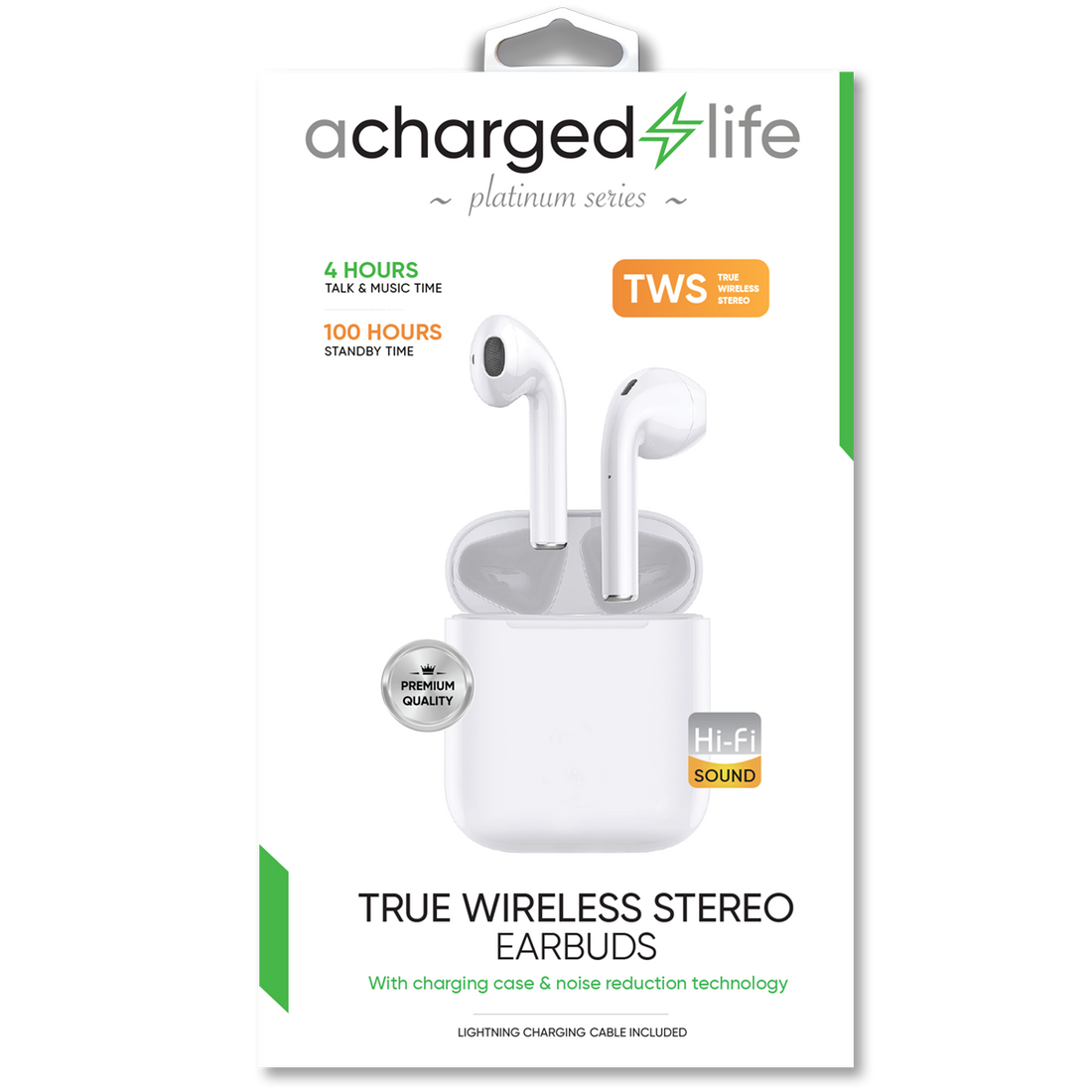 CL302 - A Charged Life TWS Water-Resistant Earphones White