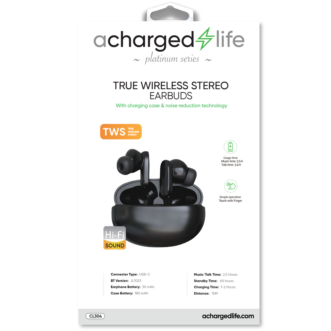 CL304 - A Charged Life TWS Mini Earbud - Black