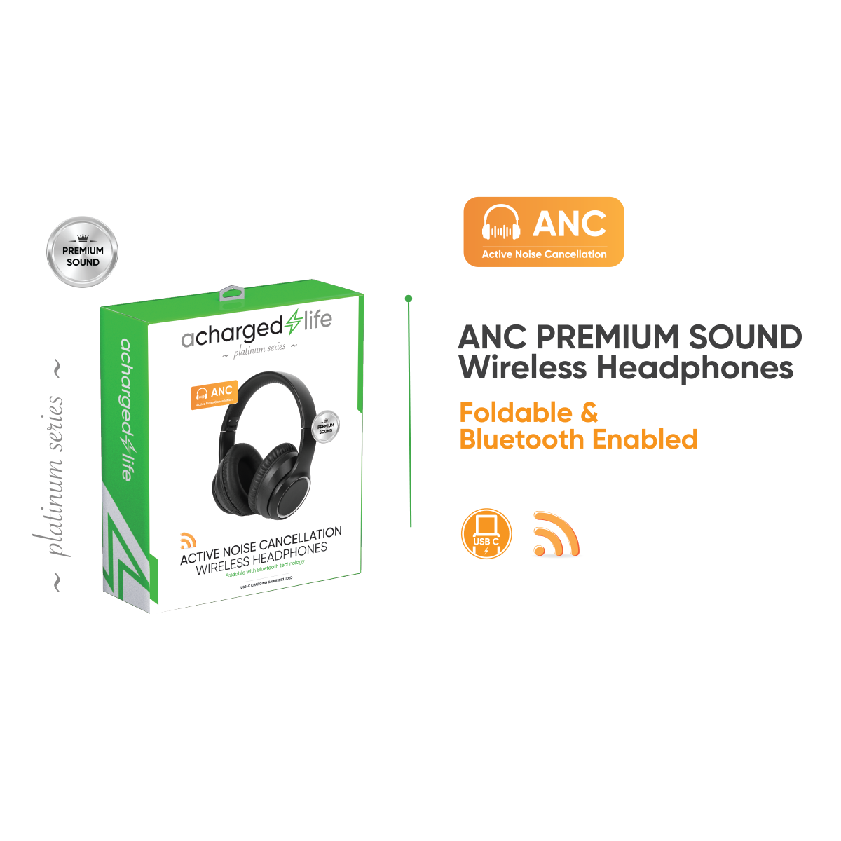 Headphones Stereo Wireless - Black ANC (Bose Type)