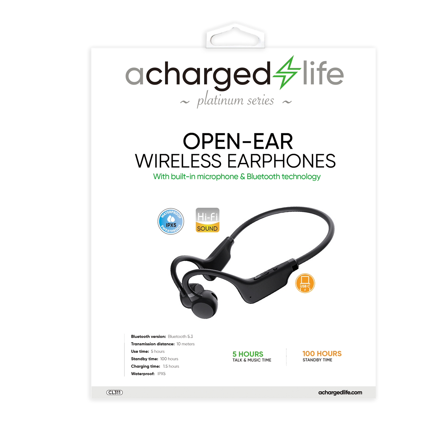 CL311 - A Charged Life Waterproof Wireless Bluetooth (Bone Conducting) IPX5