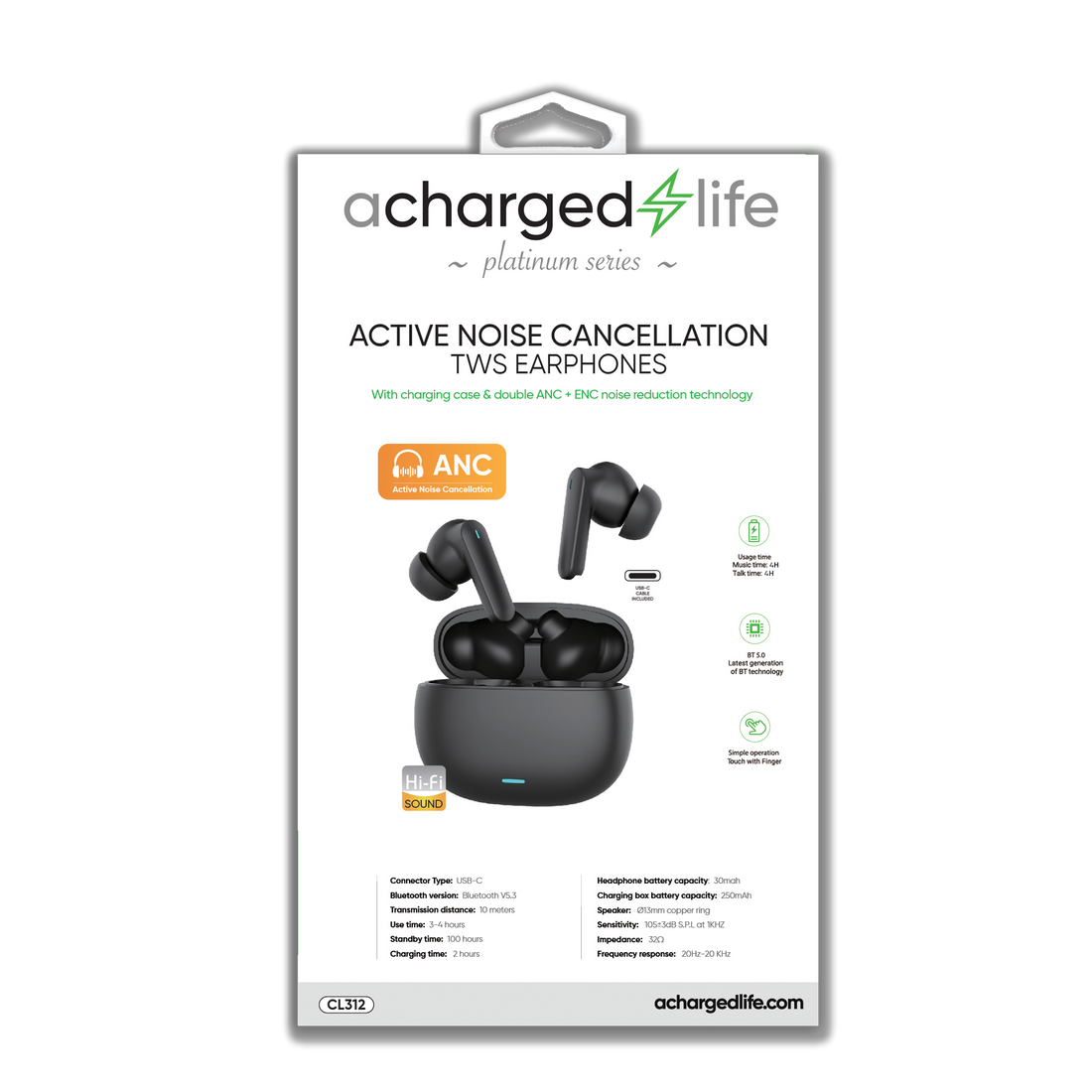 CL312 - A Charged Life TWS Earbuds ANC + ENC (Jerry 7006 chip)