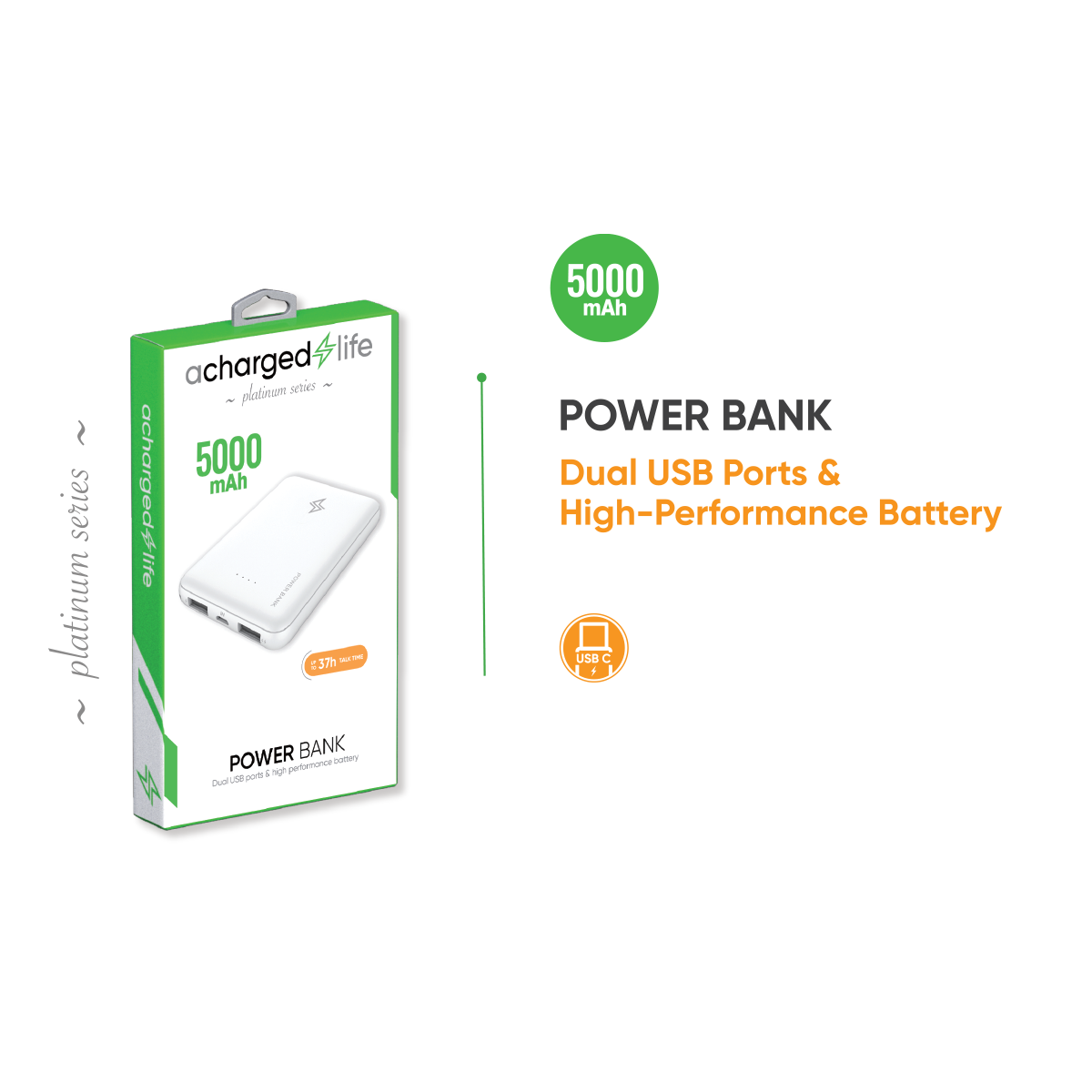 Power Bank 5000mAh Ultra-Thin White