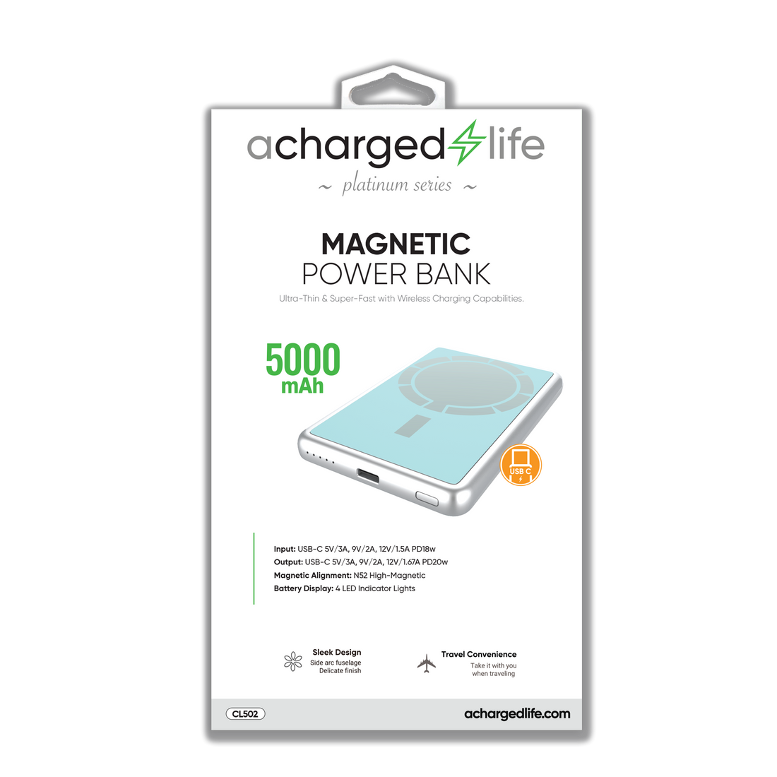 CL502 - A Charged Life Power Bank 5000mAh Magnetic