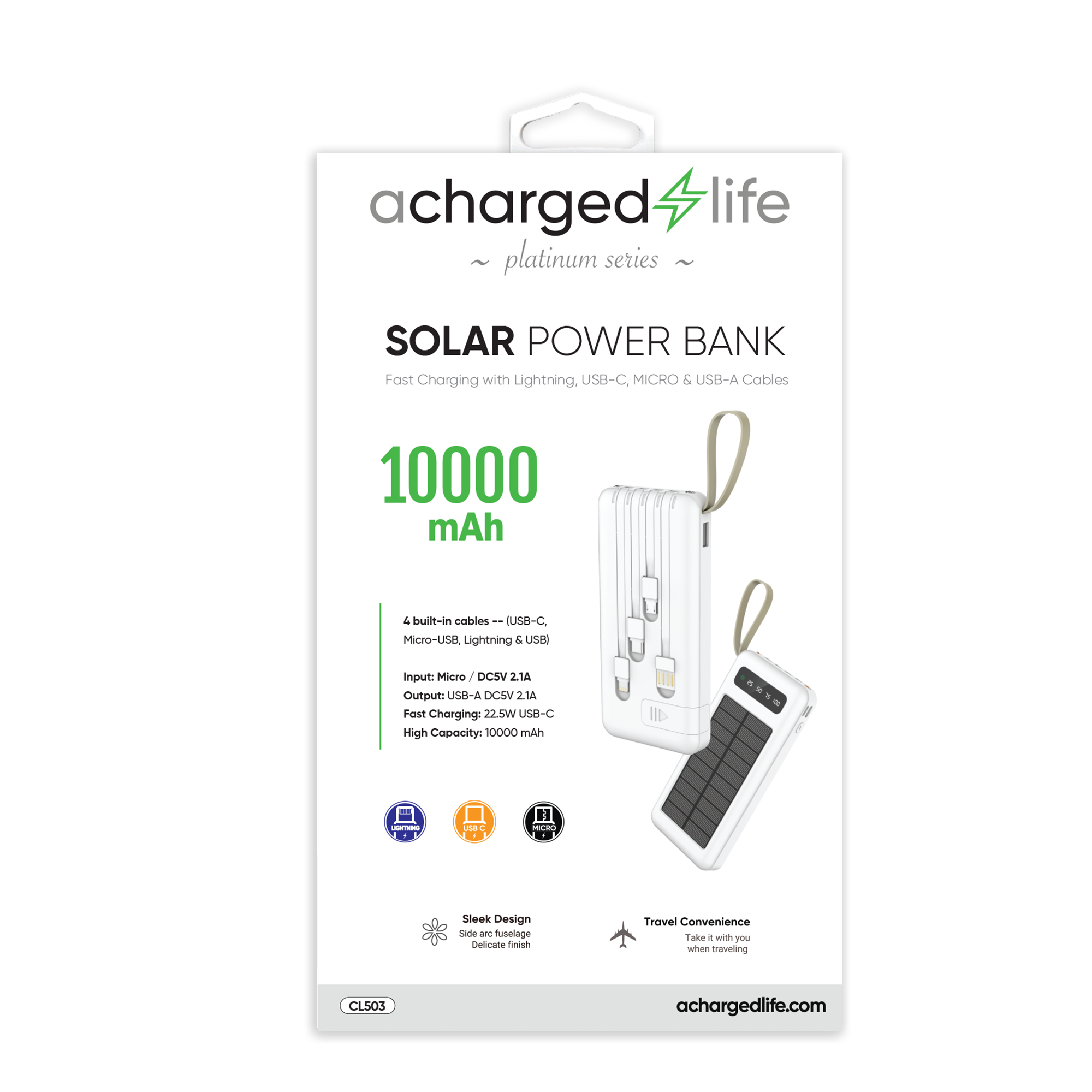 Power Bank 10000mAh Solar Charger 4 Cables