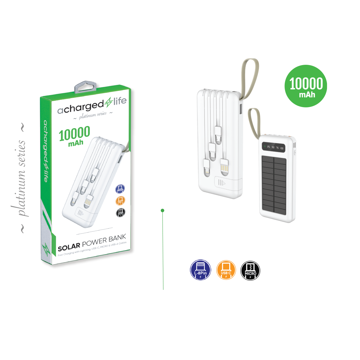 Power Bank 10000mAh Solar Charger 4 Cables