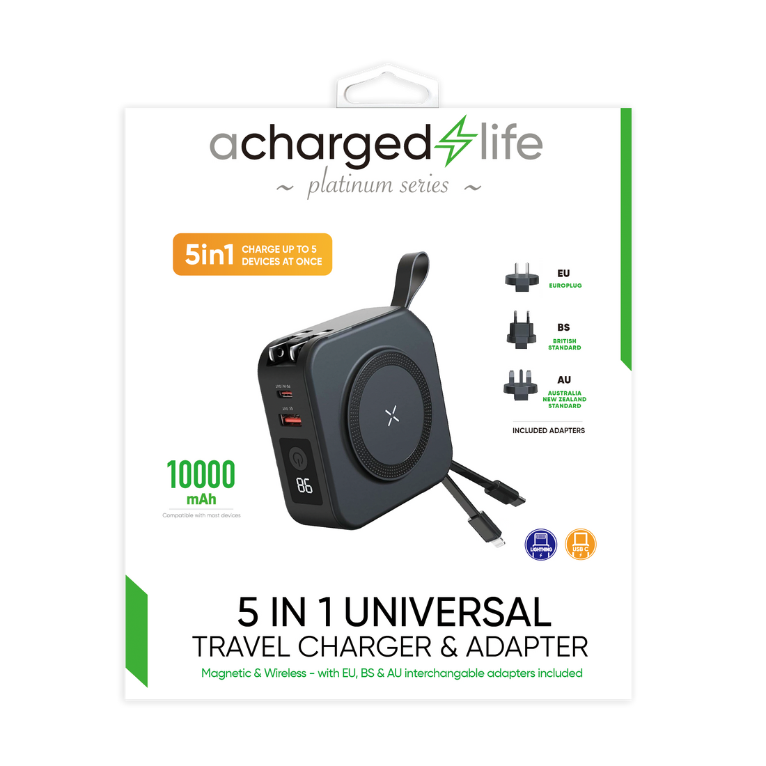 CL508 - A Charged Life Power Bank 10000mAh &amp; 5 in 1 Adapter