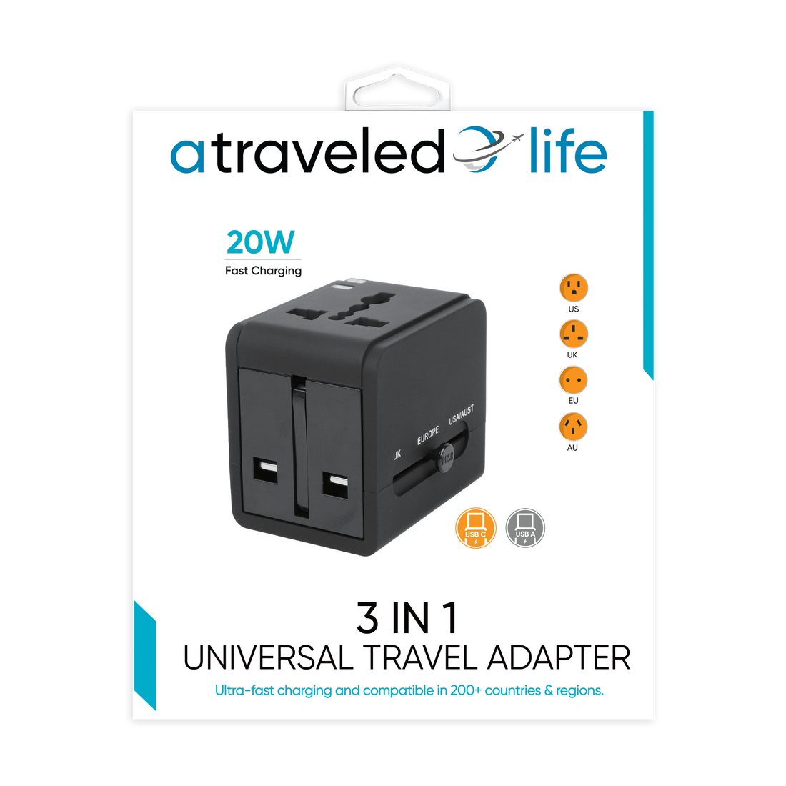 CL815- A Traveled Life Travel Adapter 20W - 1 USBA / 1 USBC