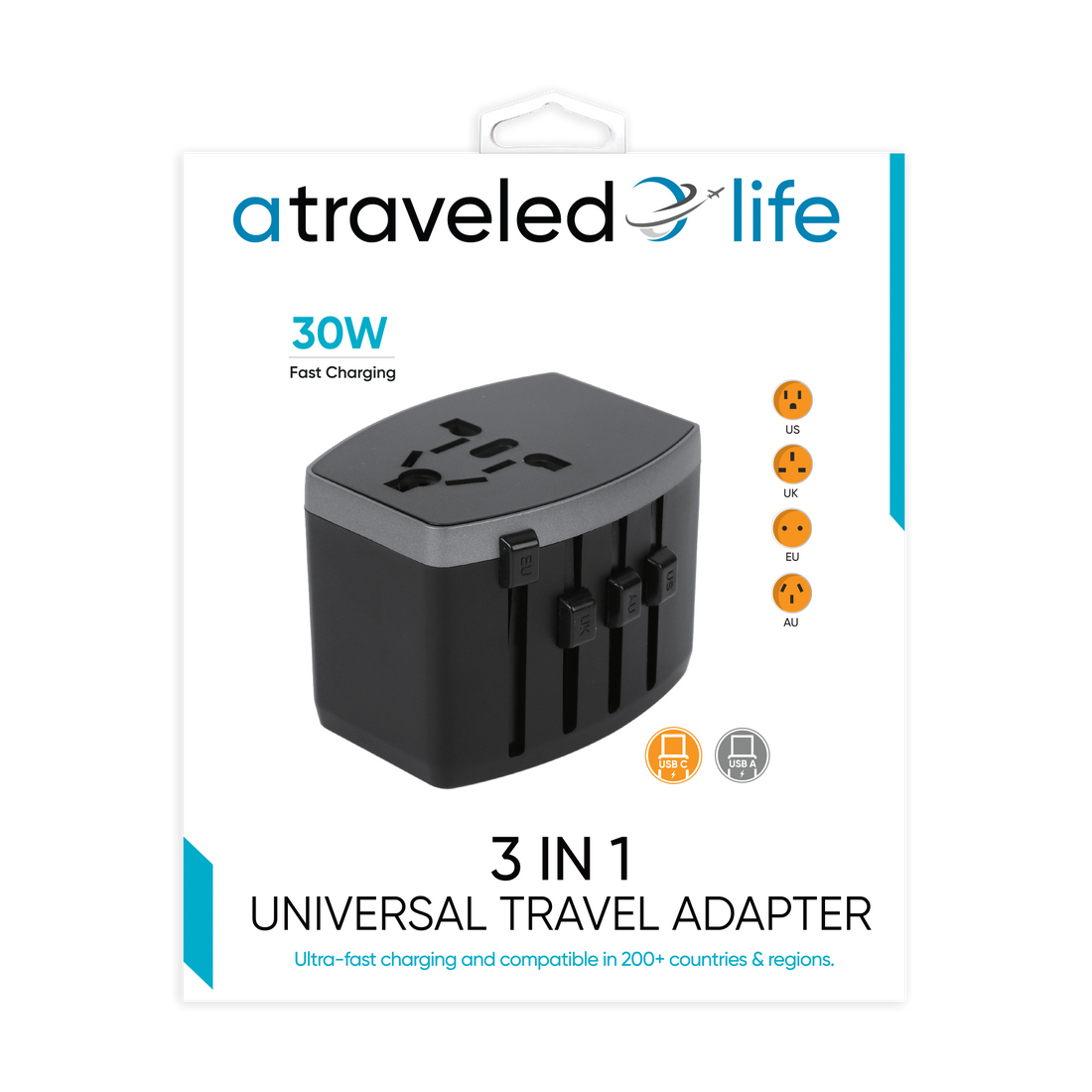 CL816- A Traveled Life Travel Adapter PD 30W - 1 USBA / 1 USBC