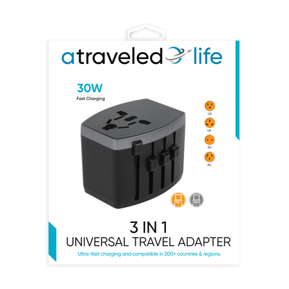 CL816- A Traveled Life Travel Adapter PD 30W - 1 USBA / 1 USBC