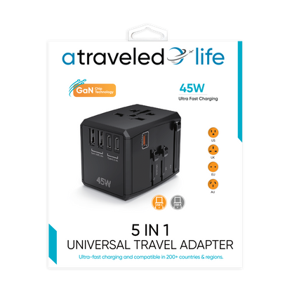 CL817- A Traveled Life Travel Adapter PD 45W - 2 USBA / 2 USBC
