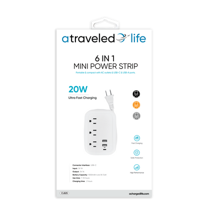 CL825- A Traveled Life Portable USB-C Power Strip Flat Plug