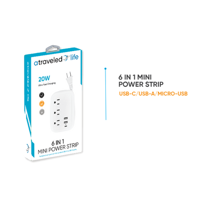CL825- A Traveled Life Portable USB-C Power Strip Flat Plug