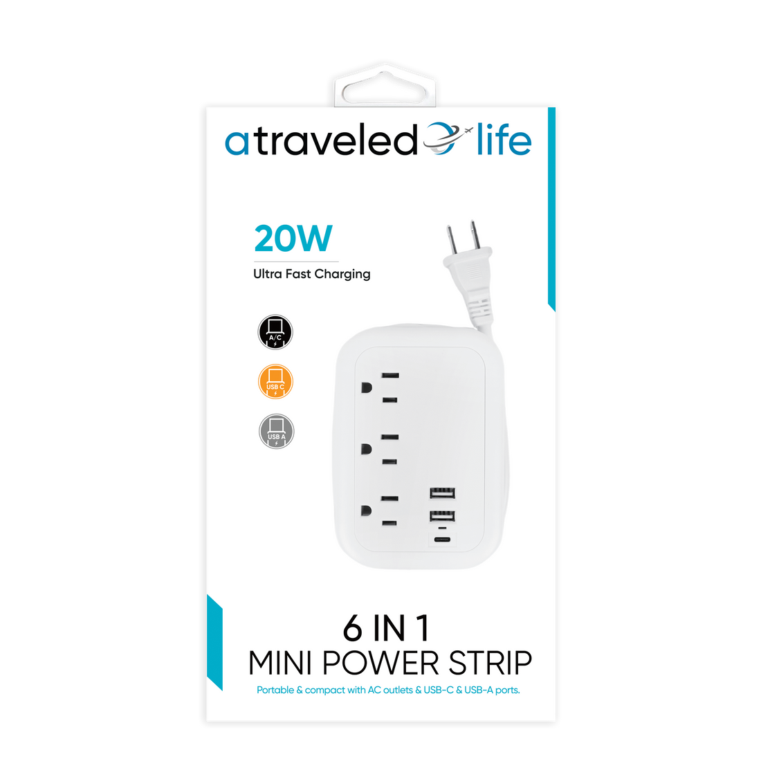 CL825- A Traveled Life Portable USB-C Power Strip Flat Plug