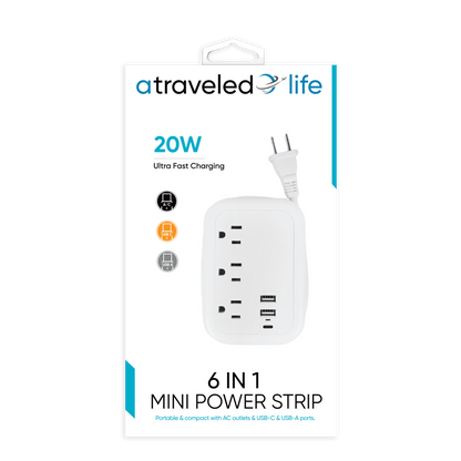 CL825- A Traveled Life Portable USB-C Power Strip Flat Plug