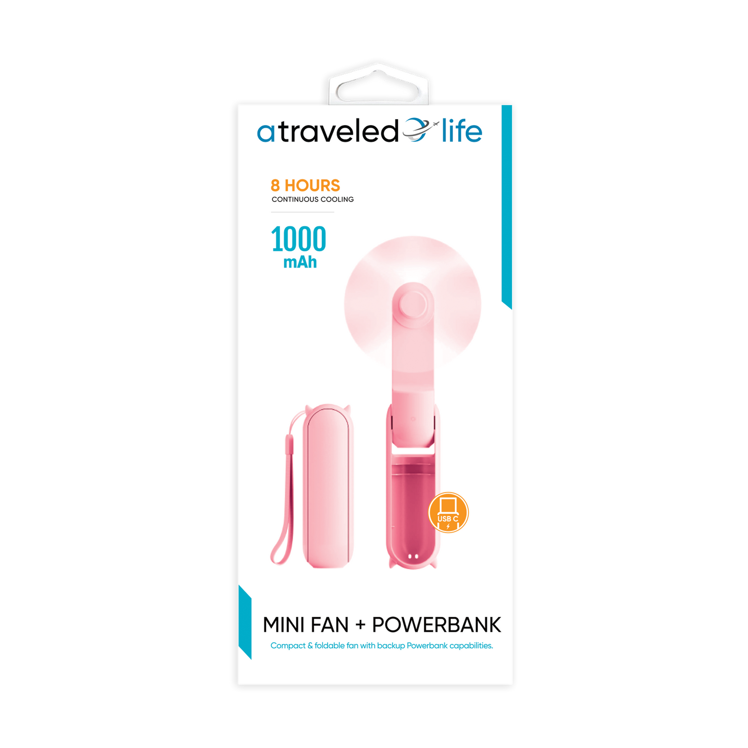 CL900 - A Traveled Life Fan Mini Foldable USB-C (Asst. Colors - Blue, Green, Pink, White)