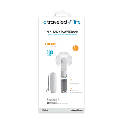 CL900 - A Traveled Life Fan Mini Foldable USB-C (Asst. Colors - Blue, Green, Pink, White)