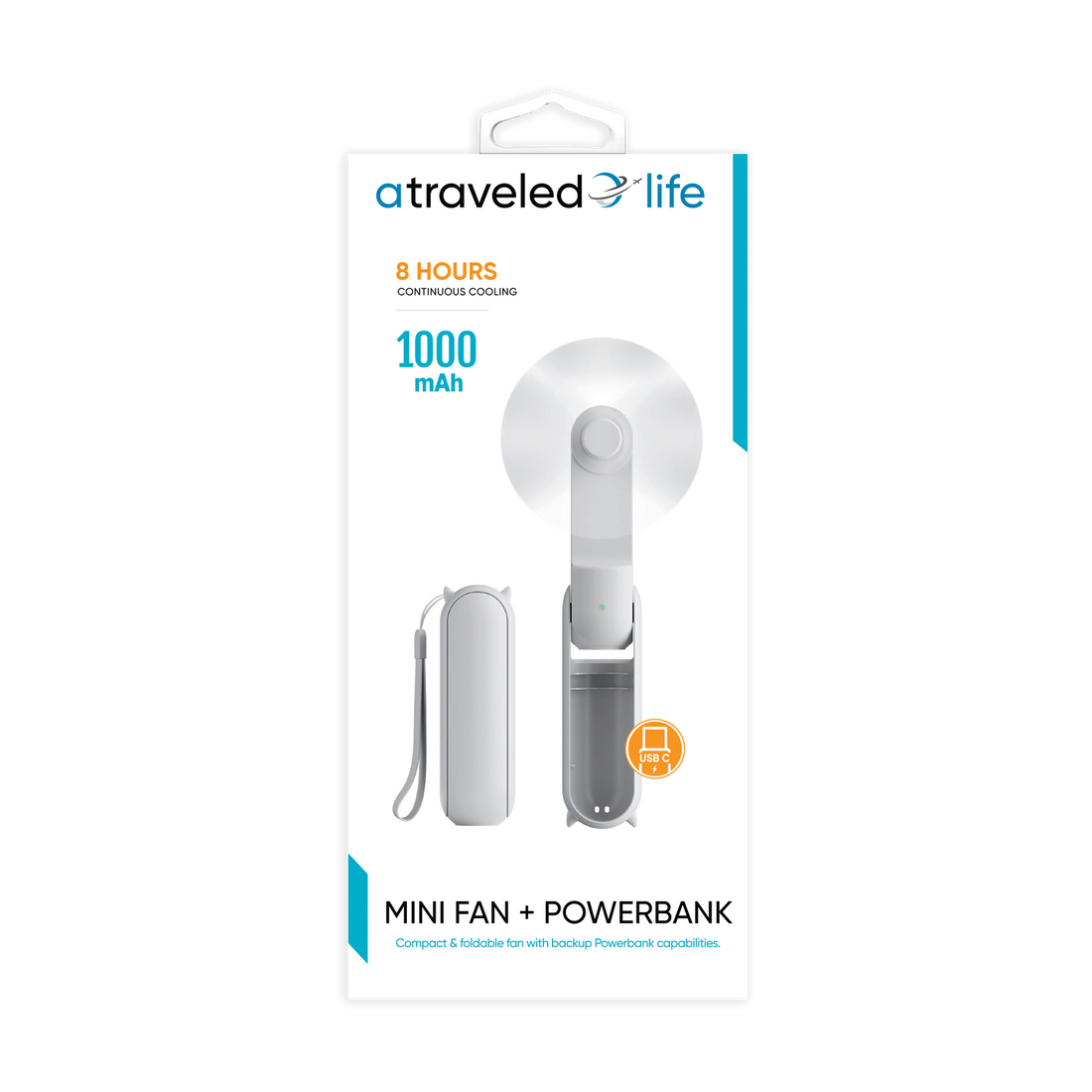 CL900 - A Traveled Life Fan Mini Foldable USB-C (Asst. Colors - Blue, Green, Pink, White)