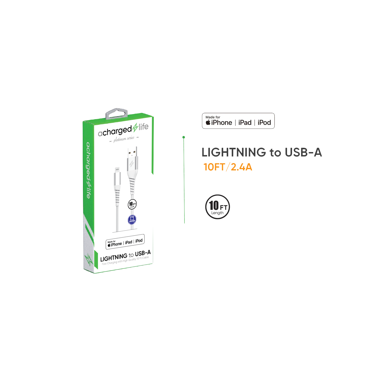 Charging Cable Lightning 10Ft (MFI) White