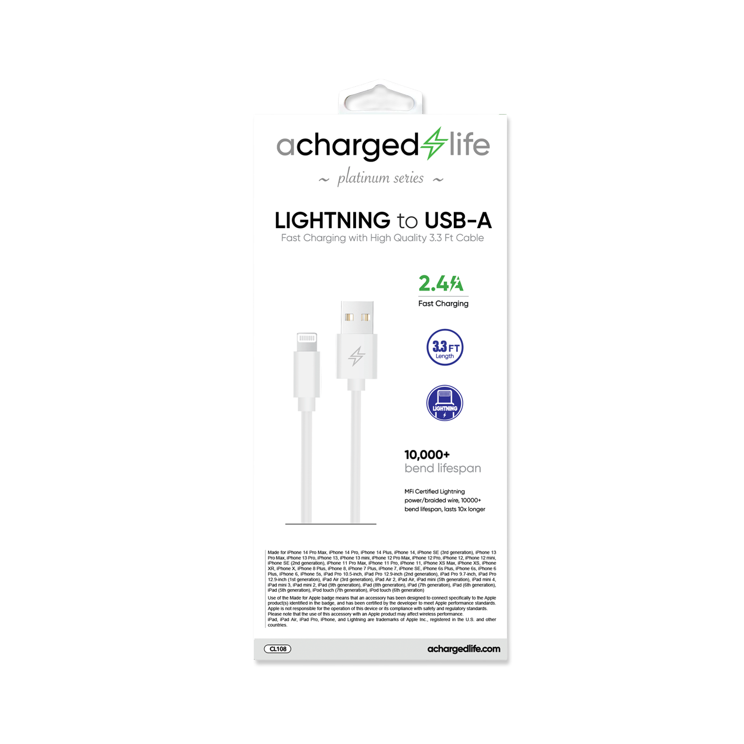 Charging Cable Lightning 3.3Ft (MFI) White