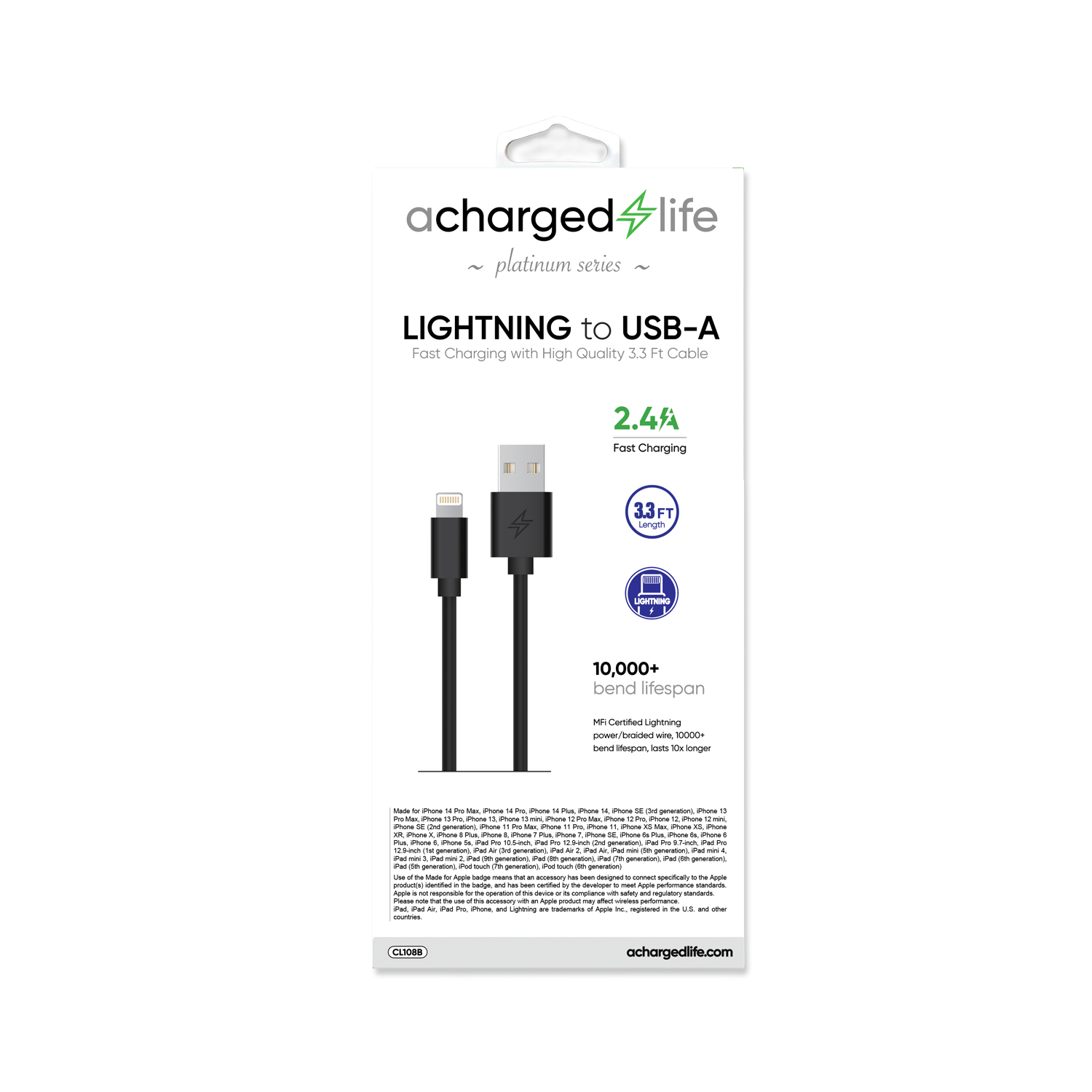 Charging Cable Lightning 3.3Ft (MFI) Black