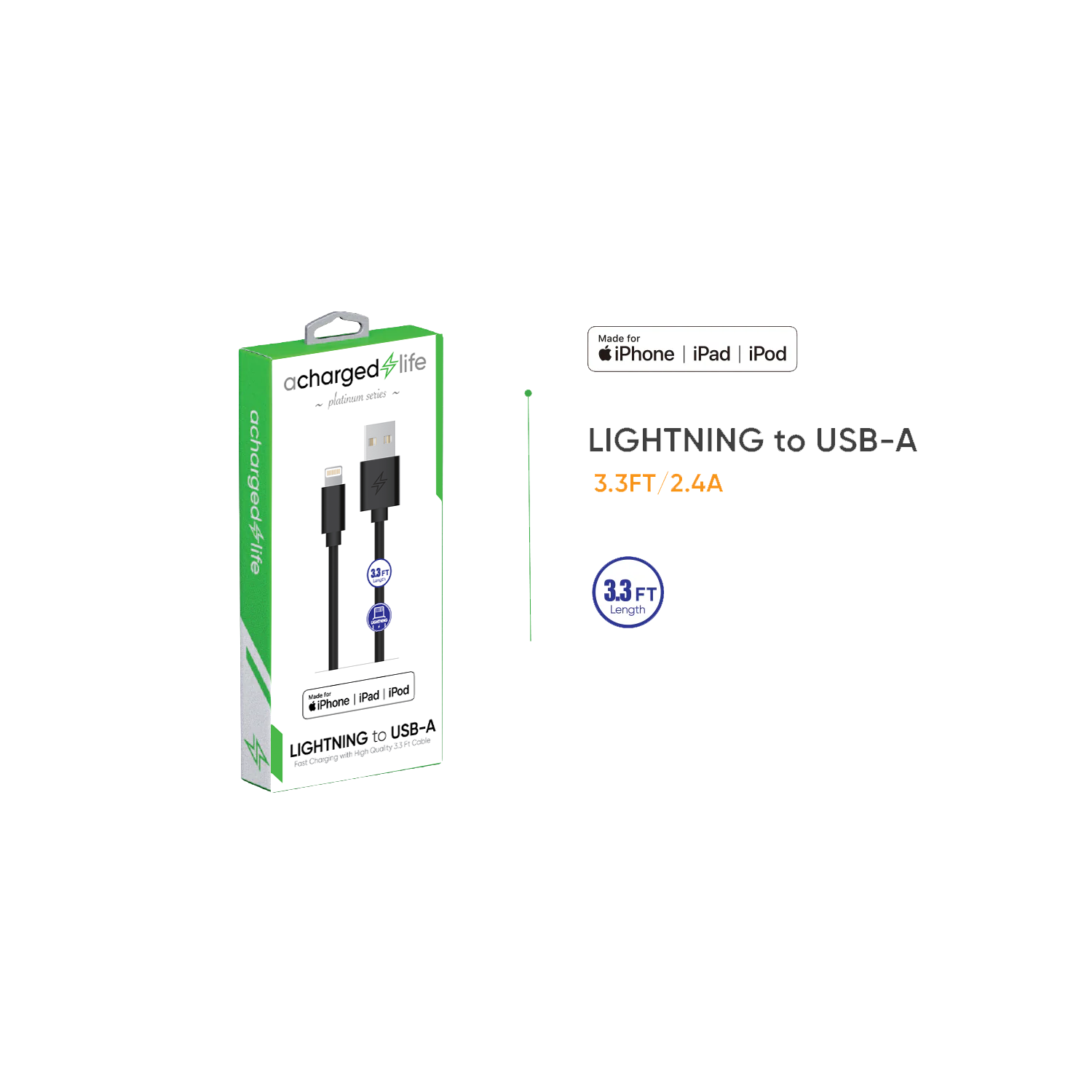 Charging Cable Lightning 3.3Ft (MFI) Black