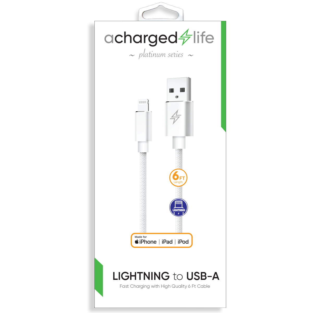 CL101 - Charging Cable Lightning 6Ft (MFI) White (PLATINUM SERIES)