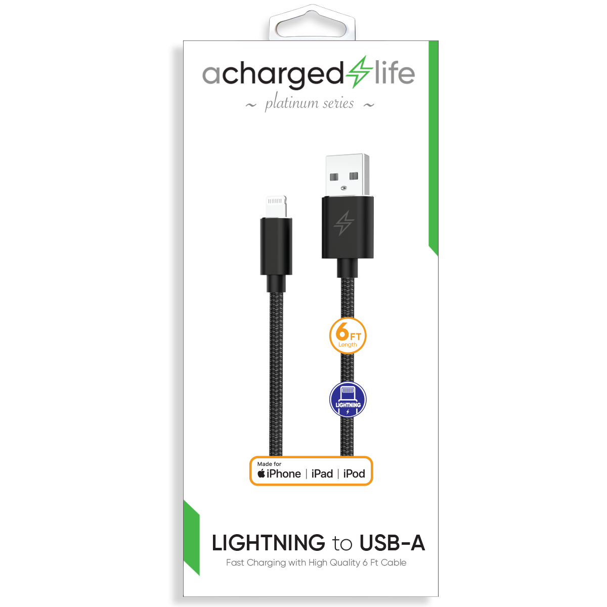 CL101B - Charging Cable Lightning 6Ft (MFI) Black (PLATINUM SERIES)
