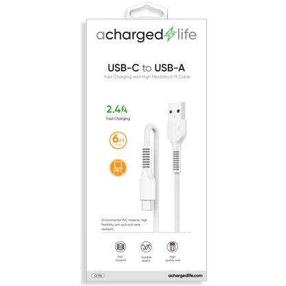 CL102 - Fast Charging Cable USB-C 6Ft White