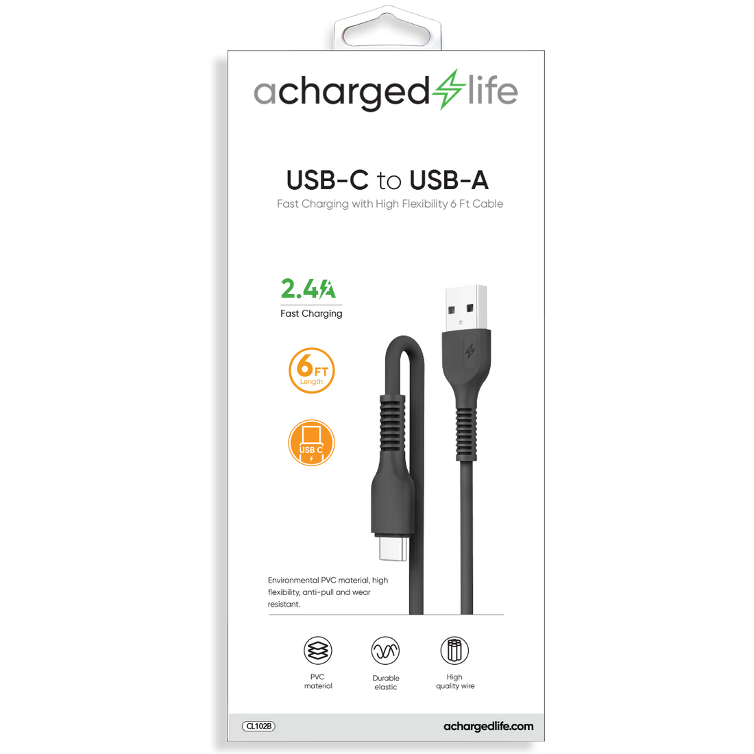CL102B - Charging Cable USB-C 6Ft Black