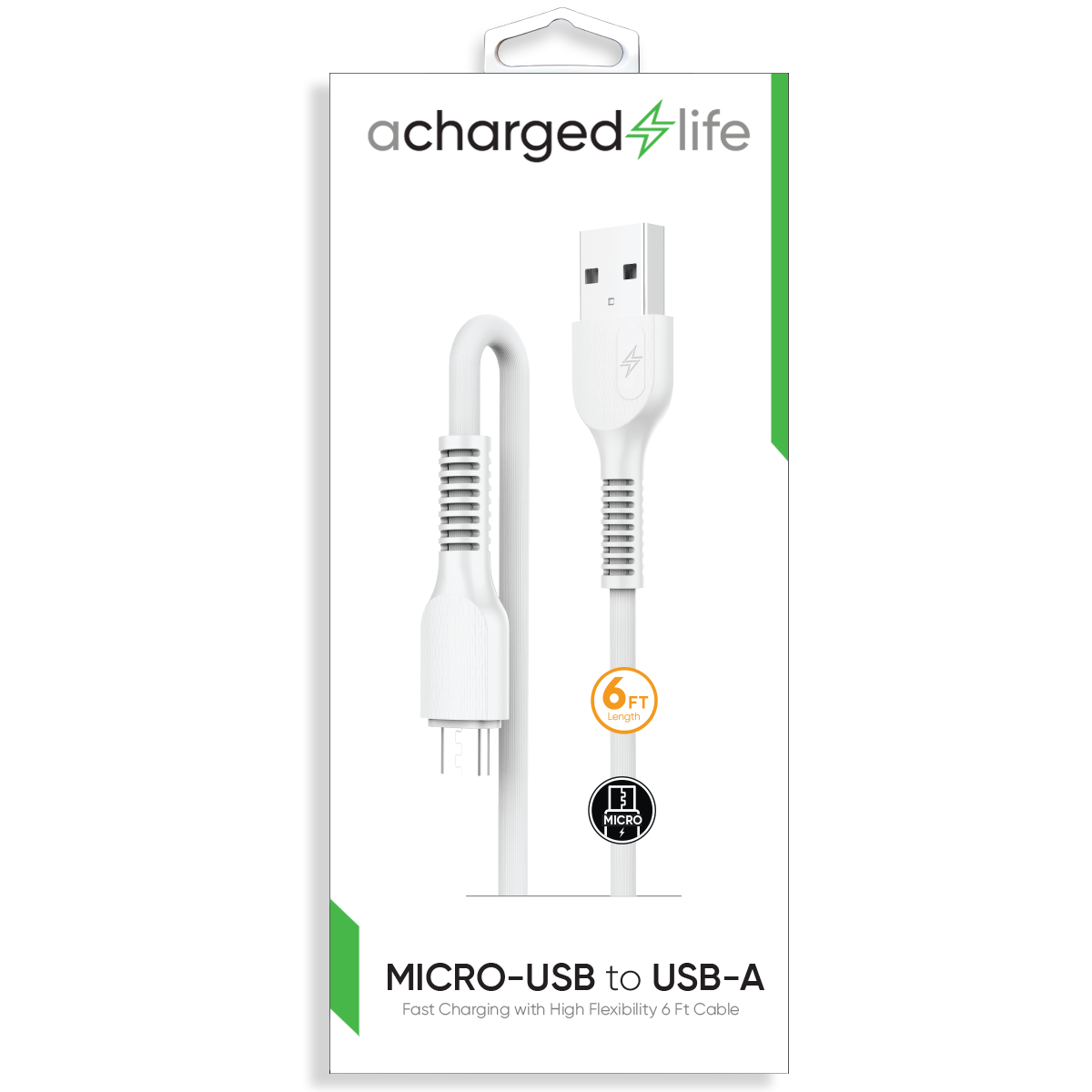 CL104 - Fast Charging Cable Micro USB 6Ft White
