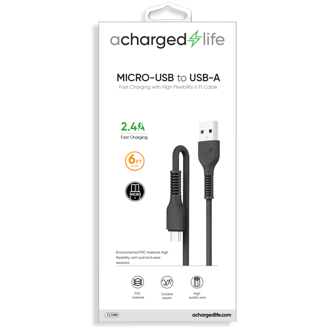 CL104B - Fast Charging Cable Micro USB 6Ft Black