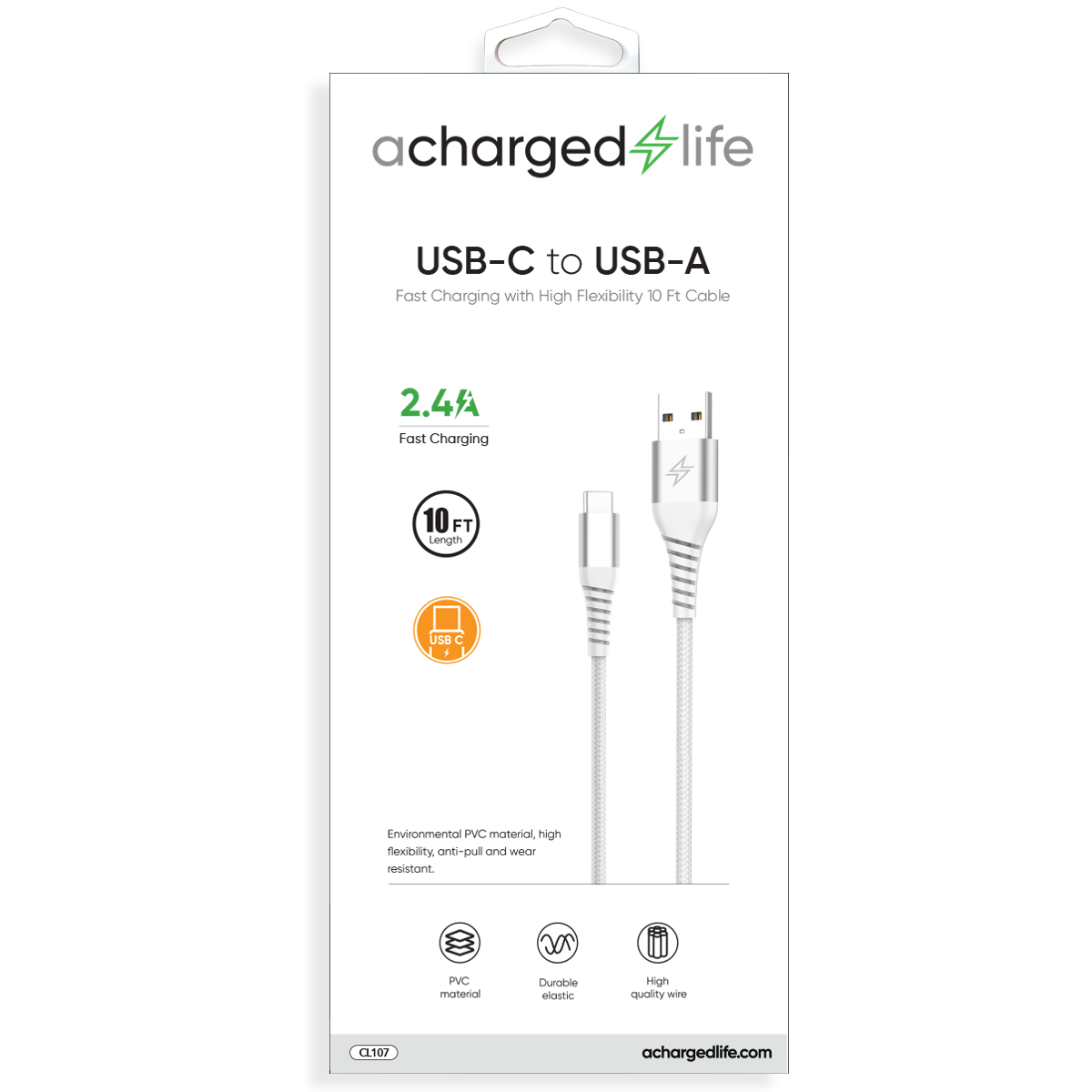 Charging Cable USB-C 10Ft White
