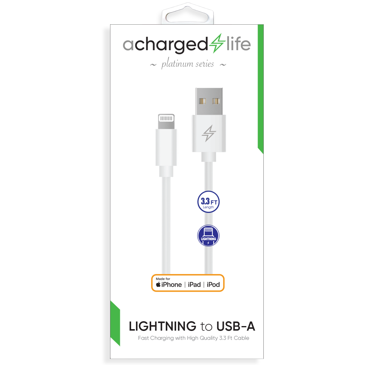 CL108 - Charging Cable Lightning 3.3Ft (MFI) White (PLATINUM SERIES)