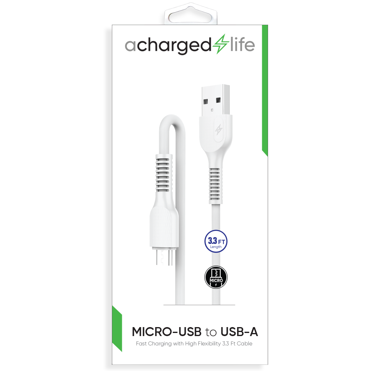 CL110 - Fast Charging Cable Micro USB 3.3Ft White
