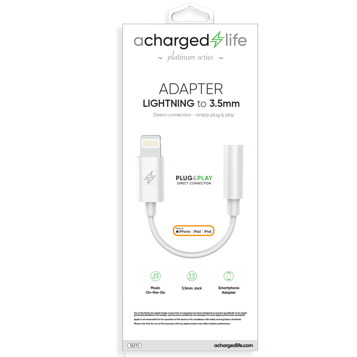 Adapter Lightning to 3.5mm Audio White