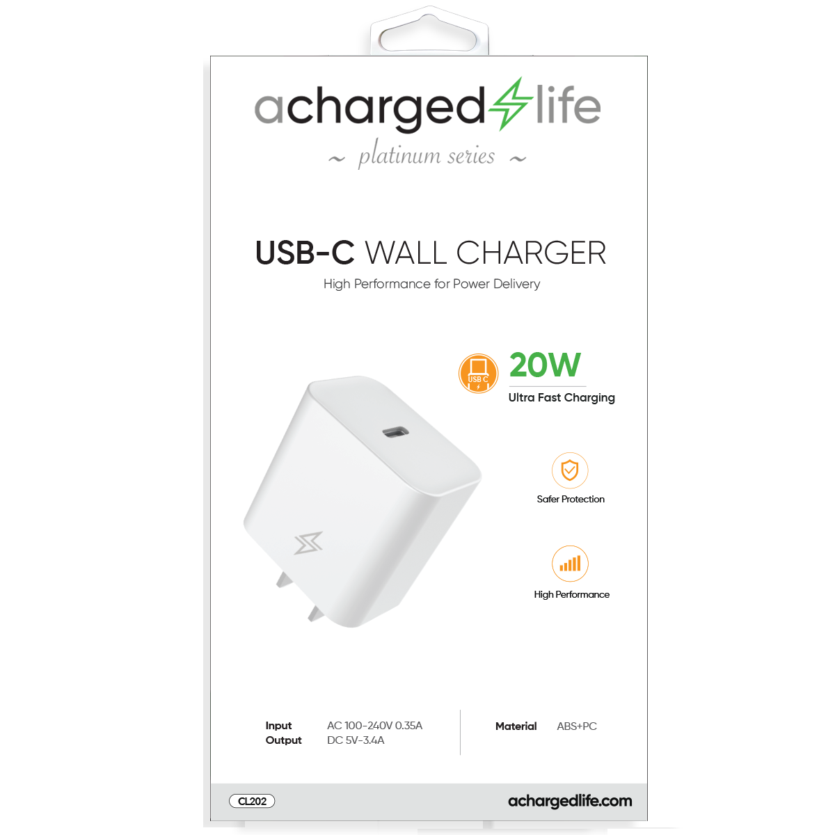 CL202 - Wall Charger 20W Single USB-C Port White