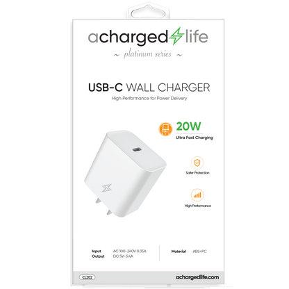 CL202 - Wall Charger 20W Single USB-C Port White