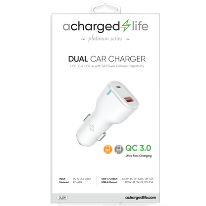 CL205 - Car Charger 20W PD Dual USB-A/USB-C Port White