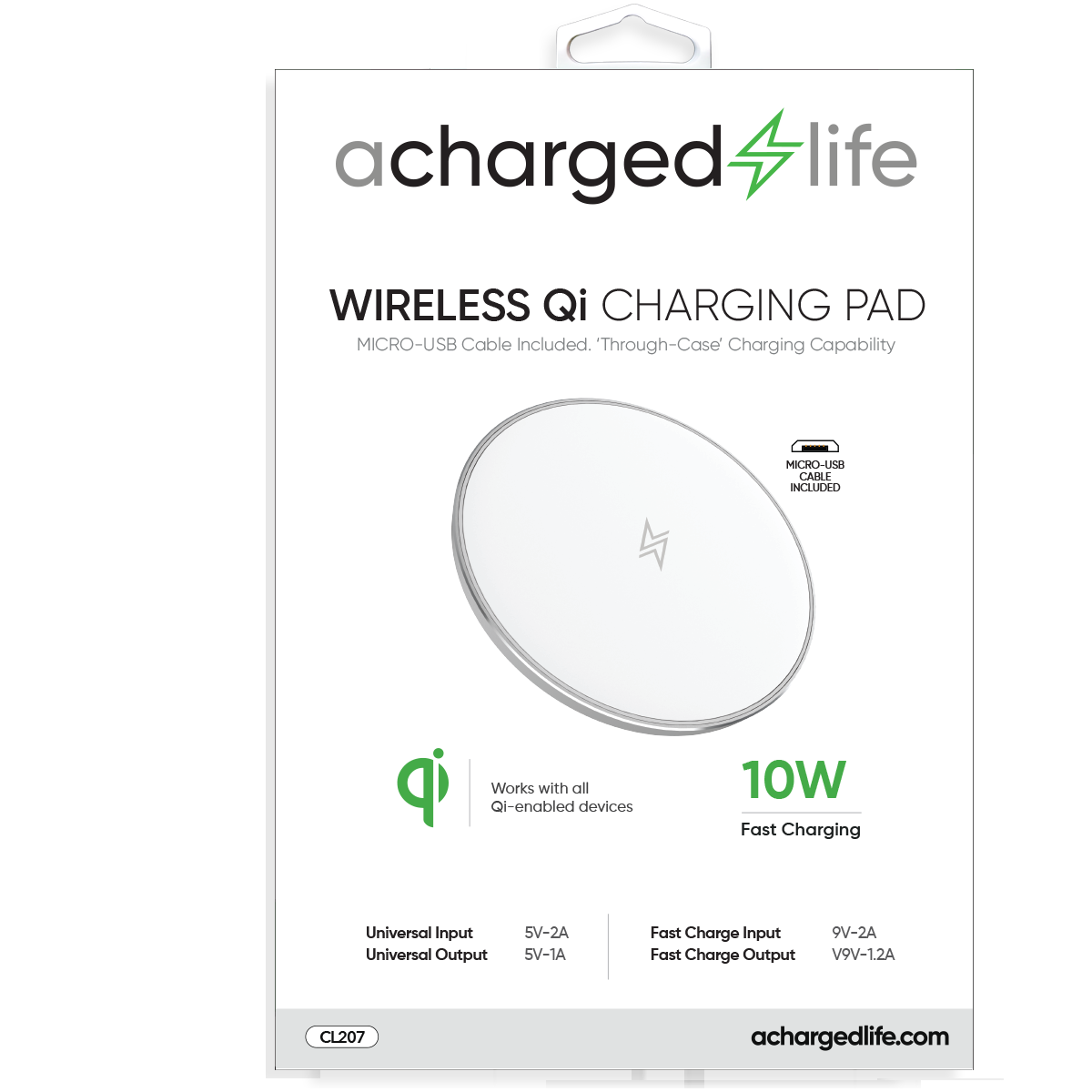 CL207 - Qi Charger 10W Silver/White with Micro-USB Cable