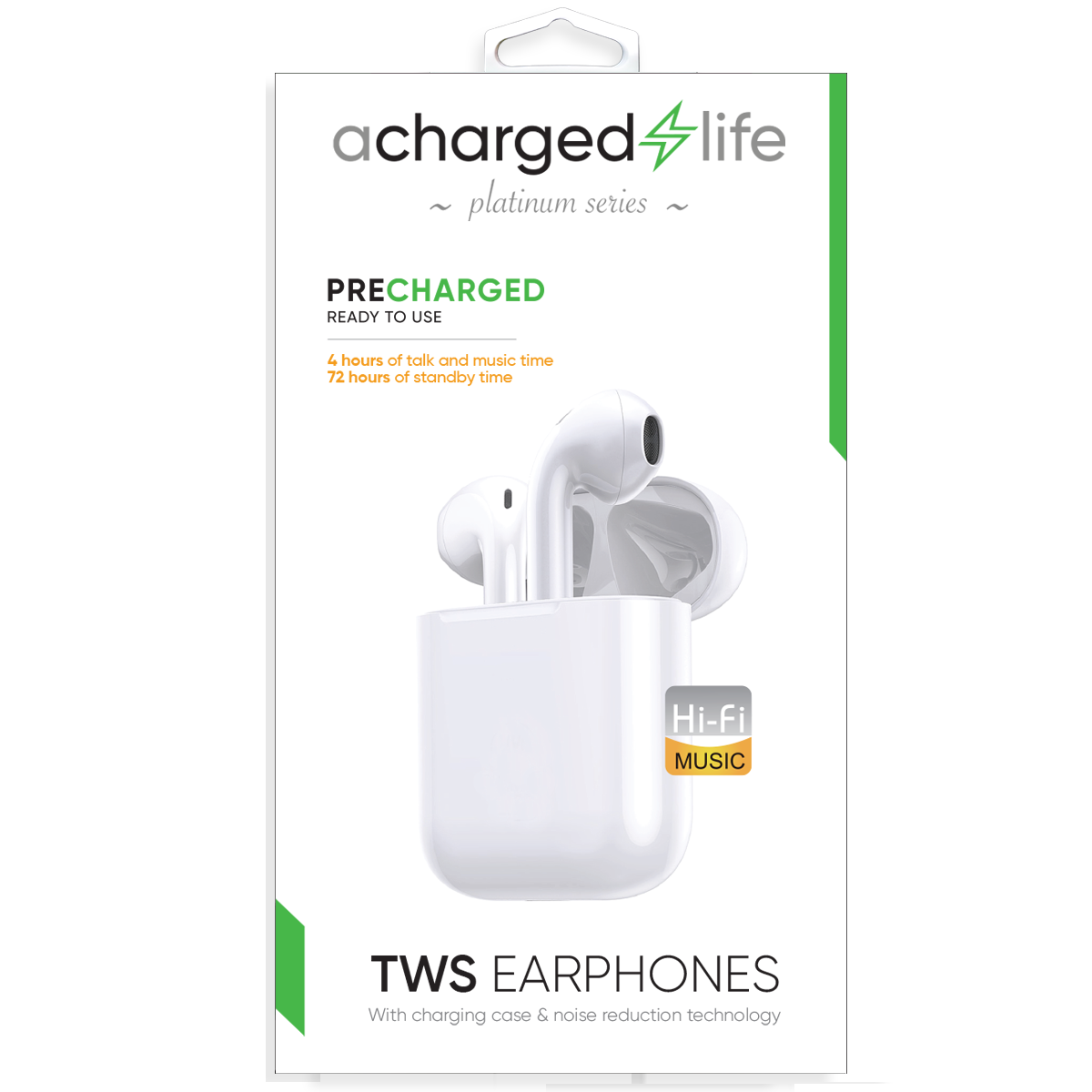 CL302 - TWS Water-Resistant Earphones 4 Hour Talk White - Pre-Charged (PLATINUM SERIES)