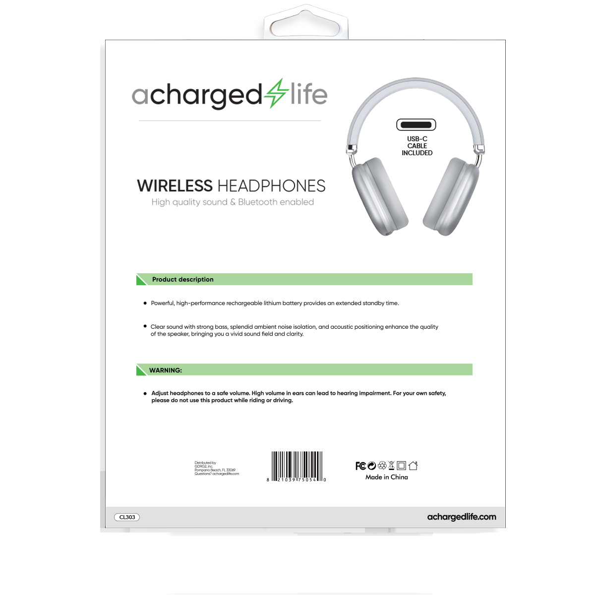 CL303 - Smart-Wireless Headphones Grey - Pre-Charged &amp; BlueTooth Enabled